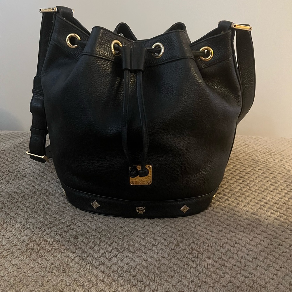 MCM Vintage Black Leather Bucket Bag GUC!